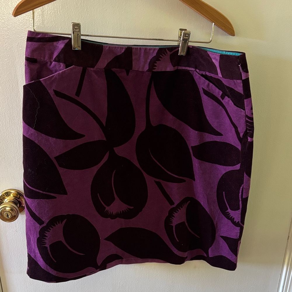 Boden Purple Velvet Tropical Leaf A-Line Skirt, size 12L